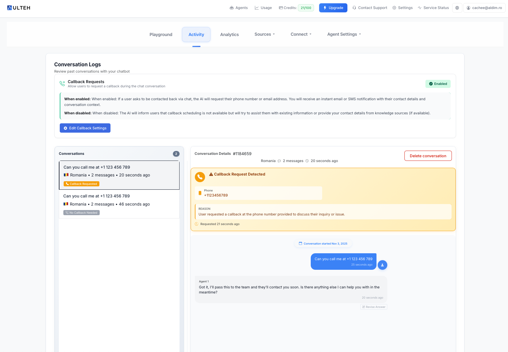 Yleiskatsaus 'Aktiviteetti'-välilehteen