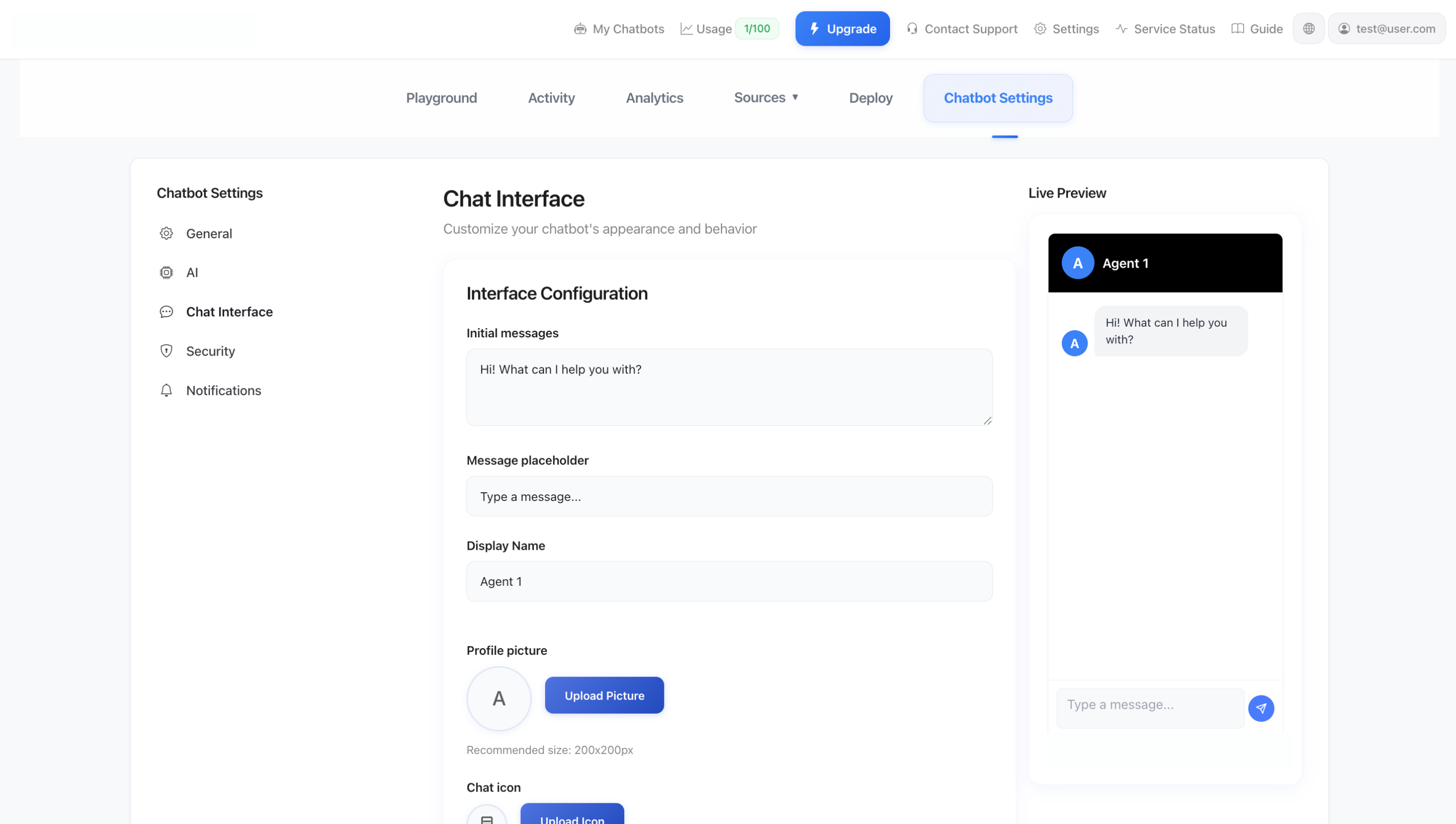 Chatin käyttöliittymän asetukset