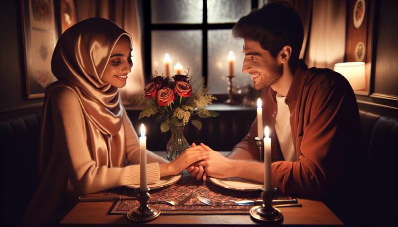 Romanttinen ystävänpäiväillallinen kynttilöillä ja ruusuilla