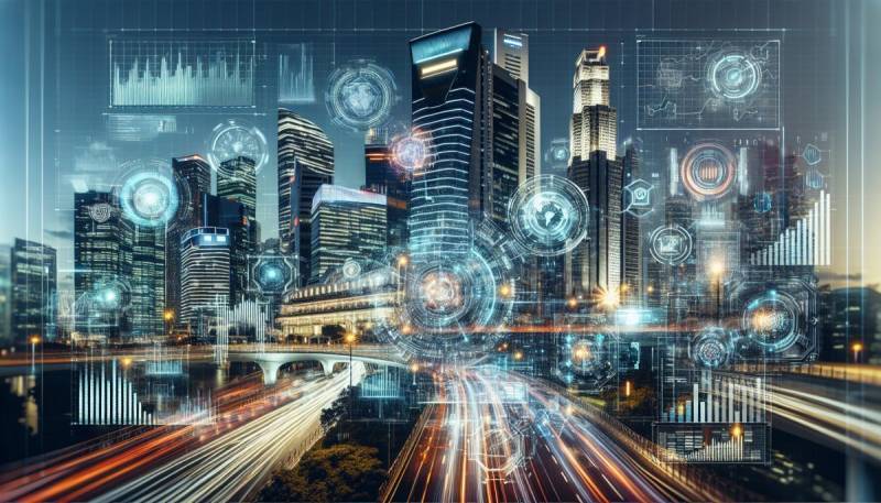 AI analysoi pörssitietoja futuristisella digitaalisella käyttöliittymällä